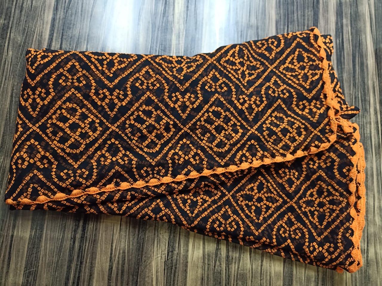 New Collection of Pure Heavy Georgette Bandhani Saree with Heavy Krusiya Border